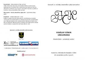 Koncert 21. ročníka Jesenného cyklu koncertov - Vokálny súbor Gregoriana 1