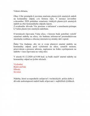 Značenie smetných nádob na komunálny odpad formou čipu dňa 01.12.2020 1