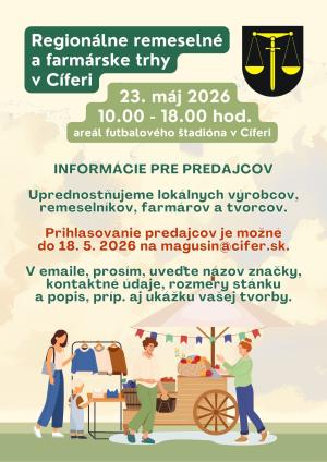 Regionálne remeselné a farmárskych trhy v Cíferi,23.5.2026 1